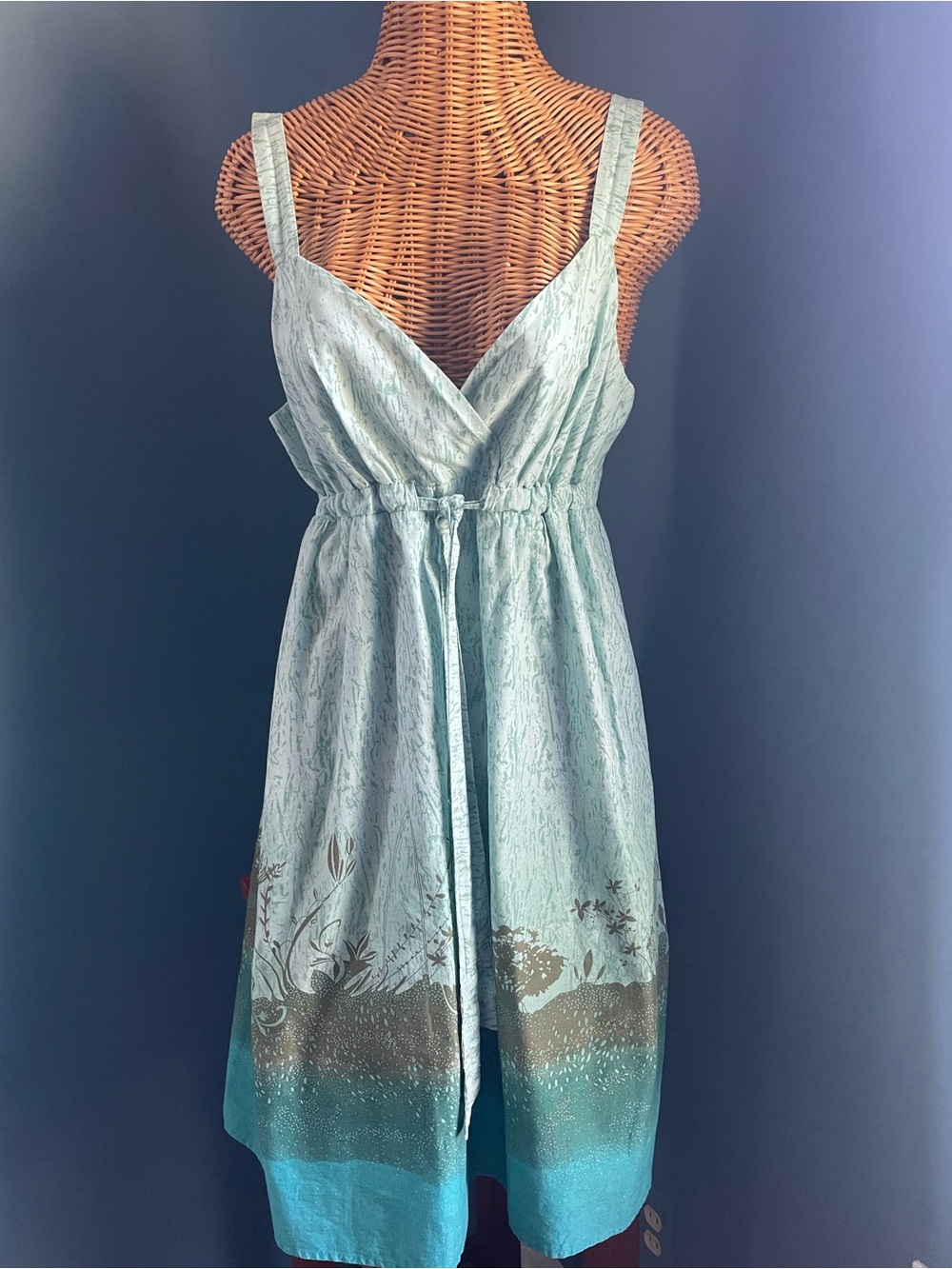Sonoma Strappy Sundress Drawstring  Shades of Green Nature Print Size L Cotton